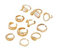 CharmBurst 11 Piece Gold Ring Set, Adjustable Beaded Rings, Open Stackable Knuckle Rings, Boho Vintage Jewelry, Prom Party Costume Jewelry