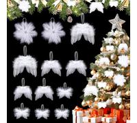 CharmBurst 12 Pieces Angel Wings Christmas White, Christmas Tree Decorations Feather Wings Decor, Tree Decorations White for Christmas Decor Tree, Christmas Party DIY Christmas Decoration