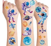 CharmBurst 12 Sheets Space Glitter Tattoos for Kids, Planet Theme, Temporary Tattoos for Space Party, Kids Birthday Favours and Astronaut Gifts