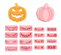 CharmBurst 17 Piece Halloween Cookie Cutter Set, Pumpkin Face Biscuit Cutters Plastic, Fondant Moulds For Biscuits Cookies Cake Decorating, Baking Accessories Stamp