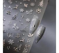 CharmBurst 2 Piece Christmas Silver Nail Stickers Snowflake Nail Art Stickers 5D Embossed Self-Adhesive Rhinestones with Design Christmas Tree Nail Stickers