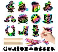 CharmBurst 24 Pieces St. Patrick's Day Scratch Art, Irish Lucky Shamrock Scratch Cards Scratch Paper Craft Set, Hanging Decorations for St. Patrick's Day