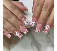 CharmBurst 24 Pieces Valentine's Day Press On Nails Art Nails, Square Fake Nails with Lip Design and Bow False Nails, French Artificial Nails, Glue-On Nails