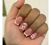 CharmBurst 24PCS Small Square Press On Nails, Creative Blooming Flowers Fake Nails, Art Nails to Stick On, Short False Nails, Fake Nail Tips