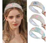 CharmBurst 3 Pieces Women Floral Embroidery Headbands Wide Soft Headbands Spring Summer Colorful Fashion Headband for Girls Women