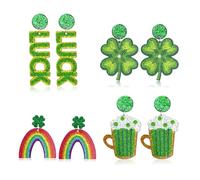 CharmBurst 4 Pieces St. Patrick's Day Earrings, Fun Green Clover Dangle Earrings, Irish Festival Accessory for Women, Shamrock Earrings for St. Patricks Day