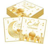CharmBurst 40 Pcs Ramadan Napkins, Eid Mubarak Ramadan Decor, Gold White Napkins for Ramadan Table Decor, Eid Mubarak Table Confetti, Ramadan Kareem Napkins