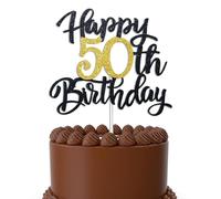 CharmBurst 50th Birthday Cake Topper for Men and Women, Happy 50th Birthday Decoration, Gold and Black 50 Cake Topper for Men's 50th Birthday Party Decor