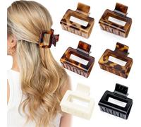 CharmBurst 6 Piece Rectangular Hair Clips, Medium-Size Clips Barrettes, Tortoiseshell Kawara Clips Barrettes, Anti-Slip Leopard Pattern Jaw Clips
