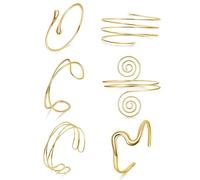CharmBurst 6 Piece Upper Arm Cuff Gold Ladies, Adjustable Open Gold Cuff, Arm Cuff Set Upper Arm Jewellery, Indian Style Bracelet, Chunky Wide Cuff Bracelet