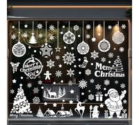 CharmBurst Fensterbilder Weihnachten Selbstklebend Weiß, Fenstersticker Weihnachtsdeko Wiederverwendbar, Schneeflocken Fensteraufkleber mit Häusern für Winter Fensterdeko