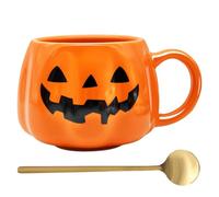 CharmBurst Pumpkin Mug Halloween, 12oz Ceramic Mug With Black Face, Cute Coffee Mug Autumn, Pumpkin Shape Mug For Autumn Decor Birthday, Drinking Mug
