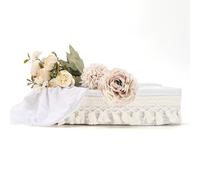 CharmBurst Rectangular Macramé Storage Basket Made of Cotton Rope, Boho Style, Beige, With Tassels, Small Woven Basket for Baby Toys, Magazines, Plants