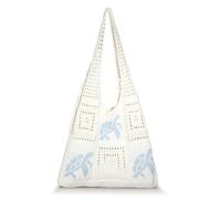 CharmBurst Strandtasche Häkeltasche Folding Crochet Beach Bag with Blue Turtle Pattern, Summer Shoulder Bag, Beach Bag, Macramé Holiday Bag