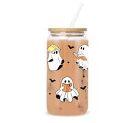 CharmBurst Trinkglas Mit Deckel, Iced Coffee Glas Halloween Design, Glas Für Buchliebhaber Bookish Leseratte, Aesthetic Eiskaffee Gläser Matcha Tumbler Gift