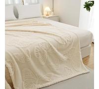 CHARMCRAFTERS Taffeta Lambswool Fleece Plush Blanket 200x230cm for Couch Sofa Super Soft Dual Sided Fuzzy Fluffy Thick Warm Winter Blanket Suitable for Bedroom Sofa Camping(creamy white)