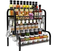 CHARMDI Black Spice Rack Organiser, 2 Tier Spice Organiser and Storage Rack | Spice Racks Free Standing for kitchen Countertop Organizer