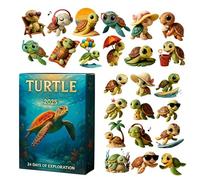 Charme du calendrier de Noël des animaux plats - Ensemble de compte à rebours avec pendentif tortue en acrylique 2025 | Porte-clés décoratifs 2D et accessoire de sac | Ornement festif en acrylique po