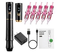 Charme Princesse Permanent Makeup Machine Tattoo Eyebrow Pen Makeup Rotary Machine Pen with 2 Battery 5pcs Cartridge Needles for Eyebrows,Eyeliners, Lips and Mts (Black) EK15-1-us