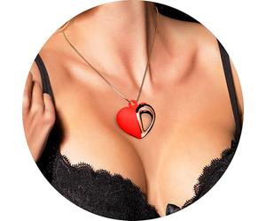 CHARMED 10X Vibrating Premium Silicone Heart Necklace for Women, Men, & Couples. 3 Speeds and 7 Patterns. Red, Rose Gold.