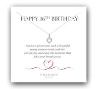 Charmed Jewellery 16th Birthday Gift - CZ Heart Necklace in 925 Sterling Silver | Adjustable 16-18" Chain | Sweet 16 Jewellery Gift for Girls & Teens