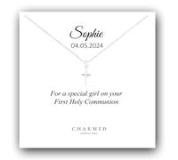Charmed Jewellery First Holy Communion Cross Necklace 925 Sterling Silver | 1st Communion Gift for Girls | Personalised Holy Communion Jewellery | Adjustable 16-18" Cable Chain