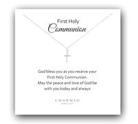 Charmed Jewellery First Holy Communion Cross Necklace in 925 Sterling Silver | Adjustable 16-18" Chain | Holy Communion Gift for Girls | 1st Communion Jewellery
