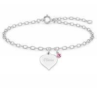 Charmed Jewellery Personalised Granddaughter Bracelet with Birthstone | Sterling Silver Adjustable Chain | Stainless Steel Heart Charm | Engraved Gift for Granddaughter | Custom Name Bracelet