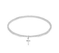 Charmed Jewellery Silver Cross Bracelet, 4mm Bead Stretch Bracelet, Personalised, Girls Christening, Baptism, First Holy Communion, Confirmation