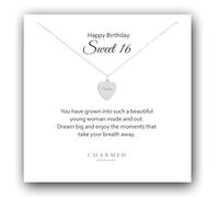 Charmed Jewellery Sweet 16 Engraved Heart Necklace 925 Sterling Silver, Personalised Gift for Girl's, 16th birthday Gift, Gift for 16th birthday, Teen Girl Gift, Gift for Sweet Sixteen