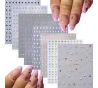 CharmeFleur 12 Sheets Star Nail Stickers 3D Glitter Shiny Gold Silver White Black Star Nail Design Decals Self-Adhesive Star Stickers DIY Nails