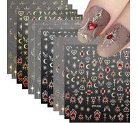 CharmeFleur 12 Sheets Star Nail Stickers for Nail Design 3D Self-Adhesive Nail Design Stickers Gold Silver Sun Moon Heart Nail Design Decoration Accessories for