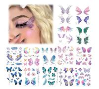 CharmeFleur 14 Sheets Glitter Butterfly Temporary Tattoos Sticker for Women Girls Eye Face Makeup Decoration, Flash Fairy Body Art Shiny Butterflies Waterproof Fake Tattoos