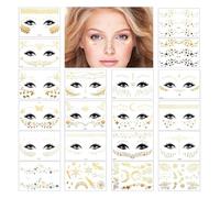 CharmeFleur 20 Sheets Gold Glitter Freckle Face Tattoo Glitter Face Makeup Patches Metallic Face Tattoo Stickers Temporary Transfer Tattoo Party Decor