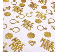 CHarmeFleur 220 Pieces Golden Wedding Table Confetti, Paper Mr and Mrs Golden Diamond Ring Circle Dots Glitter Confetti for Wedding Ceremony Anniversary Valentine's Day