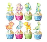 CharmeFleur 24 Piece Dinosaur Cupcake Toppers Dinosaur Baby Shower Decorations Cute Dino Party Decorations for Children's Birthdays and Baby Showers Baby Dinosaur Decorations
