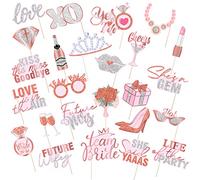 CharmeFleur 30 Piece Bridal Shower Wedding Photobooth Props Hen Party Photo Props Rose Gold Pink Future Mrs Party Decorations For Bridal Shower Night Out
