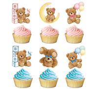 CharmeFleur 30 Pieces Bear Gender Reveal Decorations Cupcake Toppers Bear Gender Reveal Cake Decorations Baby Shower Teddy