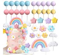CharmeFleur 33Pcs Boho Cake Decorations Flower Cake Accessories Wedding Celebration Supplies Rainbow Cake Embellishments