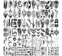 CharmeFleur 72 Sheets Halloween Mini Tattoos Stickers, Fake Tattoos that Look Real and Last Long, Halloween Tattoos Include Black Creepy Wolves, Lions, Tigers, Skeletons, Skulls