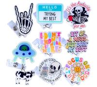 Charmefleur 8-Pack Funny Cute ID Badge Reel with Retractable Reel for Nurses Caregivers Teachers Office Workers Meme Everything is Fine Just My Face