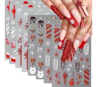 CharmeFleur 8 Piece Christmas Nail Art Stickers Winter Snowflakes 5D Santa Hat Self-Adhesive Gingerbread Man Nail Art