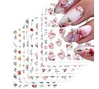 CharmeFleur 9 Sheets Flower Nail Art Stickers 3D Adhesive Nail Decor Spring Floral Nail Art Accessories Charming Daisy Leaf Peony Nail Supplies