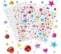 CharmeFleur 971 Piece Gem Stickers for Crafts, Sparkling Cute Star Heart Round Small Stickers for Women Adults, Glittering Jewellery Stickers for Face Eyes Body Make-up