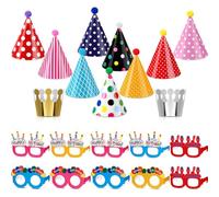 CHarmeFleur Children's Birthday Party Hats Set Happy Birthday Glasses Paper Frame Cone Hats for Decorations Supplies Photo Party Hats Kids