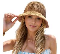 CHarmeFleur Floppy Large Beach Straw Hats for Women Foldable Summer Wide Brim Sun Hats Women's Travel Straw Fedora Bucket Hats for Women Bucket Hat Beige