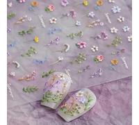 CharmeFleur Flower Nail Stickers for Nail Art - Summer Floral Leaf Plant 5D Relief Nail Decals Self-Adhesive Nail Accessories Manicure Sliders