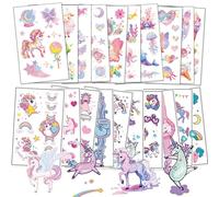 CharmeFleur Glitter Temporary Tattoos for Girls, 20 Sheets Unicorns Sea Creatures Butterflies Tattoo Stickers for Children, Waterproof Fake Tattoos for Birthday Party Gifts