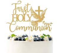 CharmeFleur Gold Sparkle Communion Cake Topper, For Your Confirmation/Confirmation Day, Baptism/Baptism Religious Party Decorations Accessories