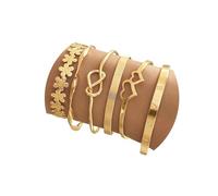 CHarmeFleur Golden Bangles for Women, 14k Gold-Plated Layered Stackable Cuff Bracelet Set, Trendy Elegant Pendant Tarnish-Free Minimalistic
